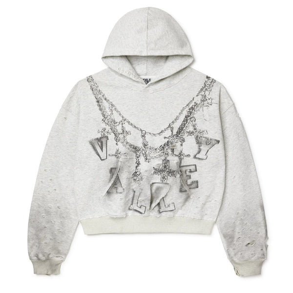 Distressed Chain Hoodie Heather Grey