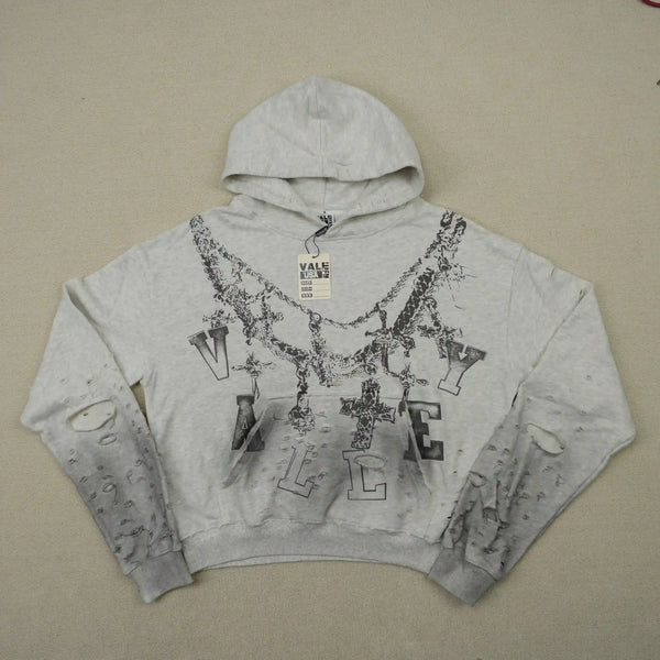Distressed Chain Hoodie Heather Grey