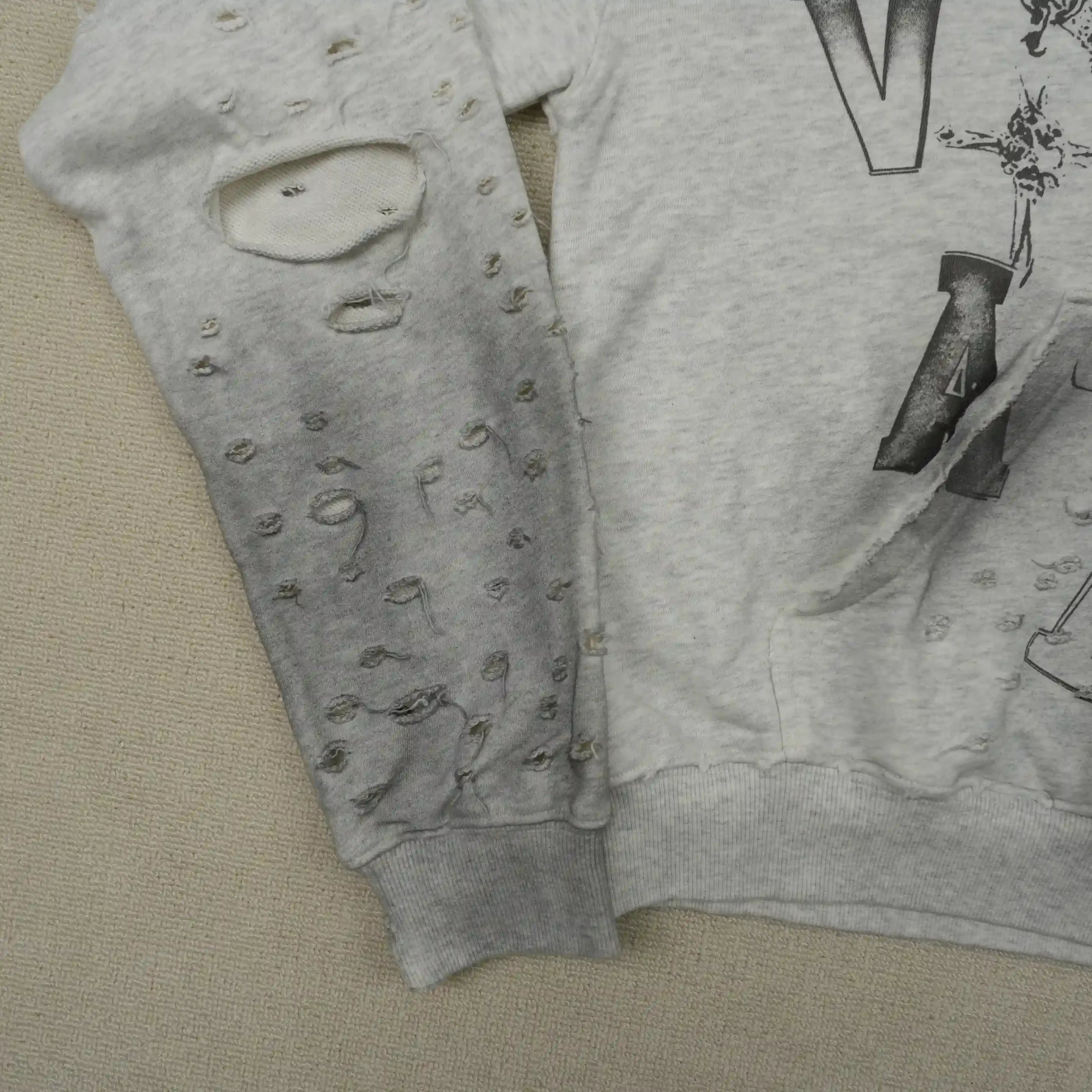 Distressed Chain Hoodie Heather Grey