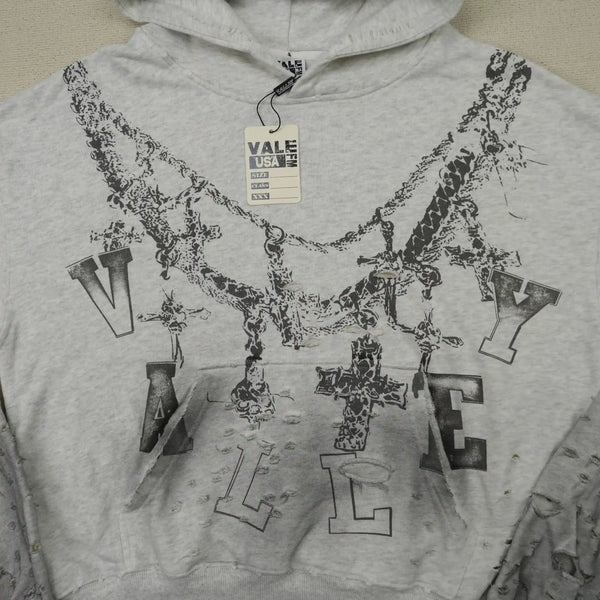 Distressed Chain Hoodie Heather Grey